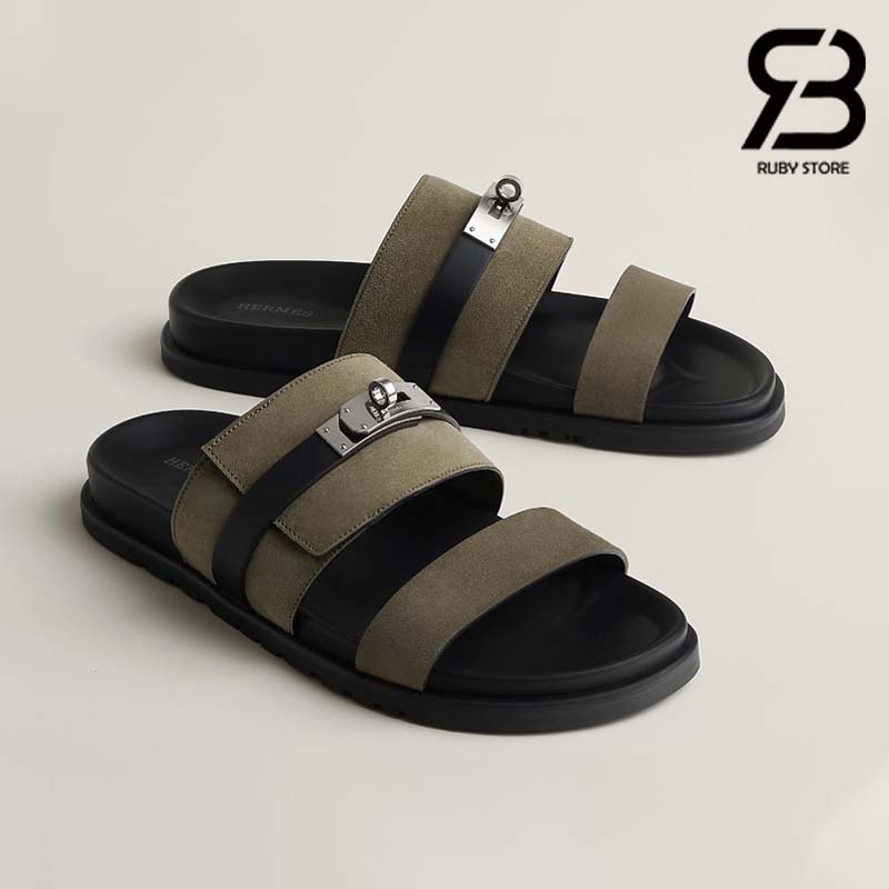 dep-hermes-jackson-sandal-vert-toundra-suede-noir-calfskin-best-quality Dép Hermes Jackson Sandal Vert Toundra Suede Noir Calfskin Best Quality