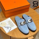 Giày Hermes Iota Mule Màu Xanh Da Trời Da Lộn Best Quality