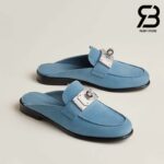 Giày Hermes Iota Mule Màu Xanh Da Trời Da Lộn Best Quality