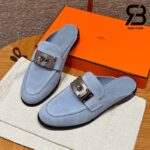 Giày Hermes Iota Mule Màu Xanh Da Trời Da Lộn Best Quality