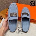 Giày Hermes Iota Mule Màu Xanh Da Trời Da Lộn Best Quality