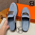 Giày Hermes Iota Mule Màu Xanh Da Trời Da Lộn Best Quality