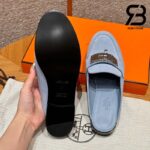 Giày Hermes Iota Mule Màu Xanh Da Trời Da Lộn Best Quality