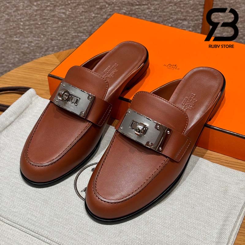 Giày Hermes Iota Mule Nâu Gold De Paris Best Quality