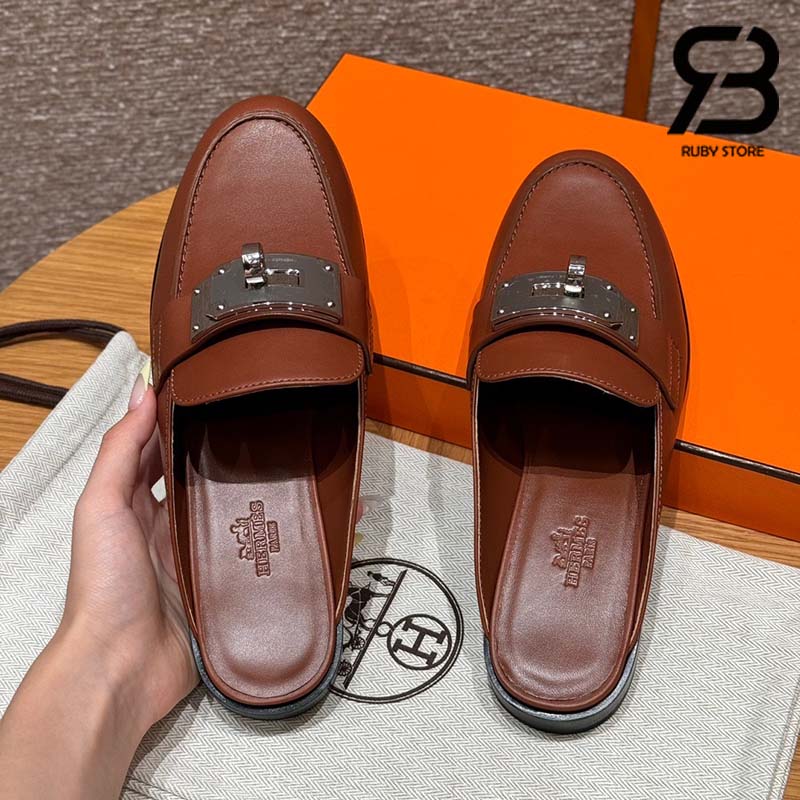 Giày Hermes Iota Mule Nâu Gold De Paris Best Quality