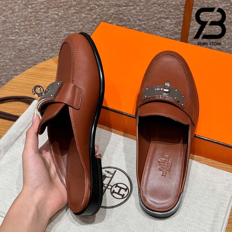 Giày Hermes Iota Mule Nâu Gold De Paris Best Quality