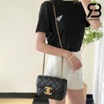 Túi Chanel 24B 22 Mini Flap Bag Vintage CC Logo Đen Bóng Da Cừu 19CM Best Quality