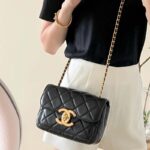Túi Chanel 24B 22 Mini Flap Bag Vintage CC Logo Đen Bóng Da Cừu 19CM Best Quality