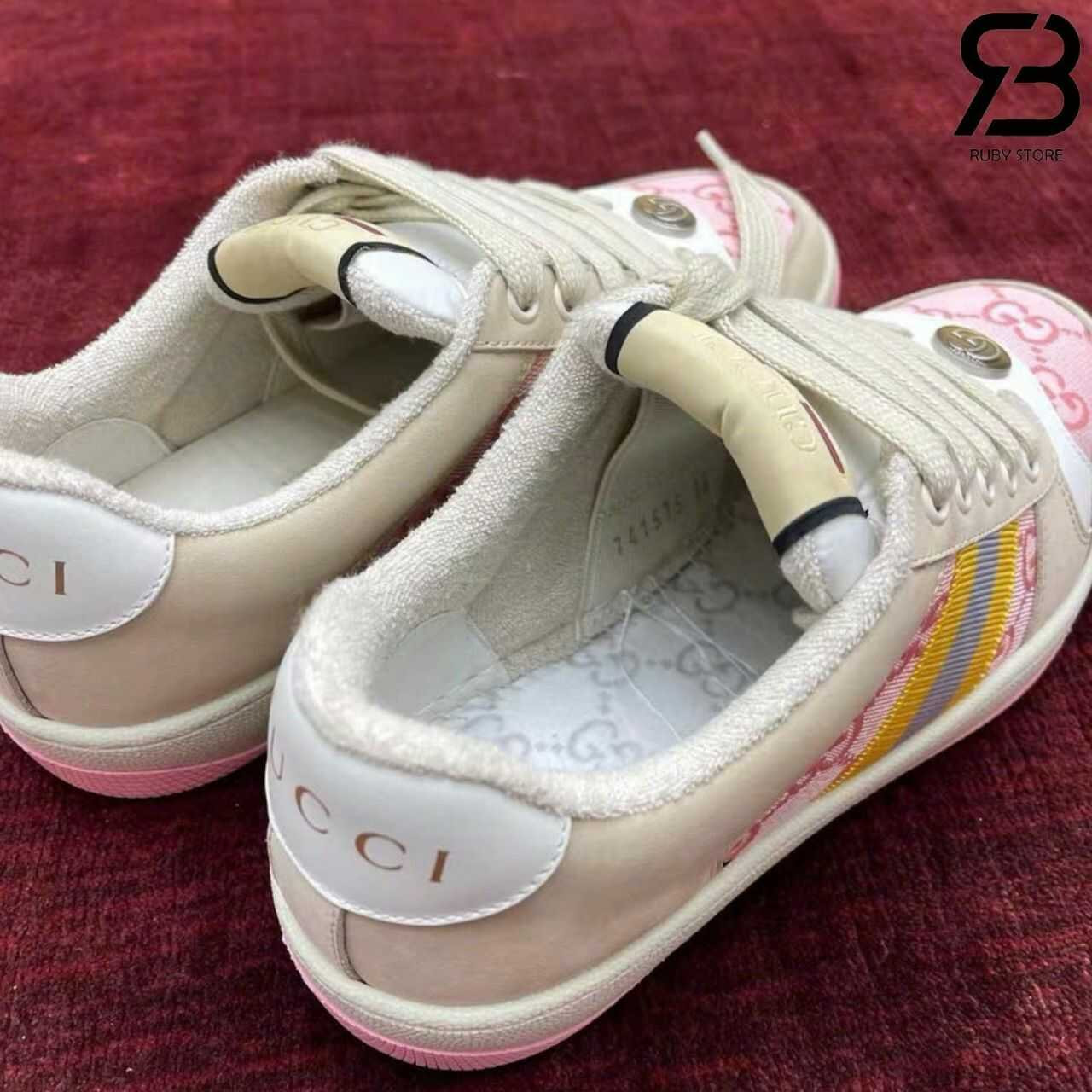 Giày Gucci Screener GG Sneaker Pink Canvas Màu Be Hồng