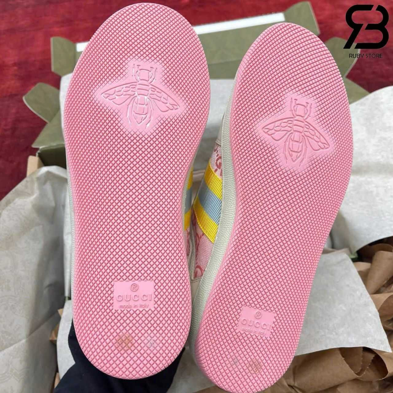 Giày Gucci Screener GG Sneaker Pink Canvas Màu Be Hồng