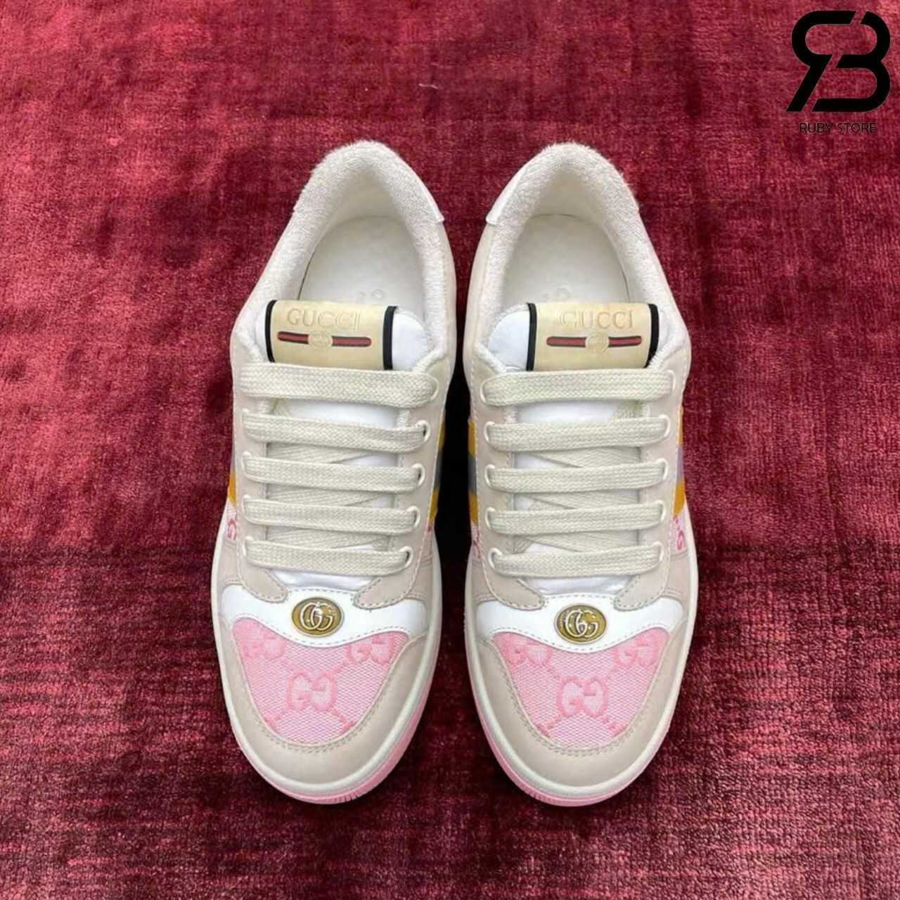 Giày Gucci Screener GG Sneaker Pink Canvas Màu Be Hồng
