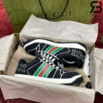 Giày Gucci Screener Trainer With Web Black White đen viền trắng