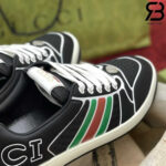 Giày Gucci Screener Trainer With Web Black White đen viền trắng