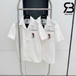 Áo LV Open Collar Short-Sleeved Cotton Shirt Pont Neuf Màu Trắng Sữa Best Quality