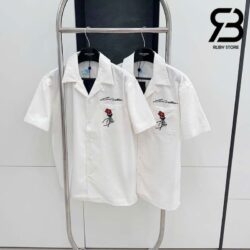 Áo LV Open Collar Short-Sleeved Cotton Shirt Pont Neuf Màu Trắng Sữa Best Quality
