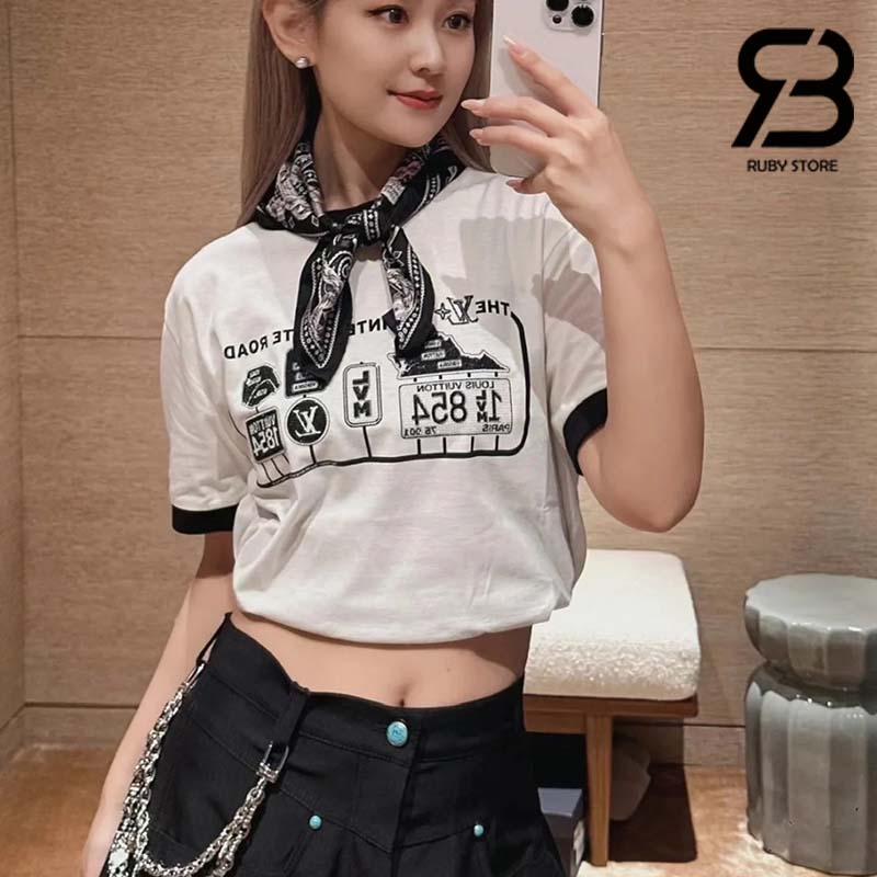 Áo Thun LV Cotton T-Shirt Crystal 1854 Trắng Đen Best Quality