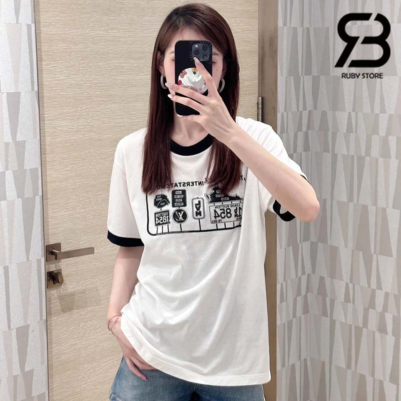 Áo Thun LV Cotton T-Shirt Crystal 1854 Trắng Đen Best Quality
