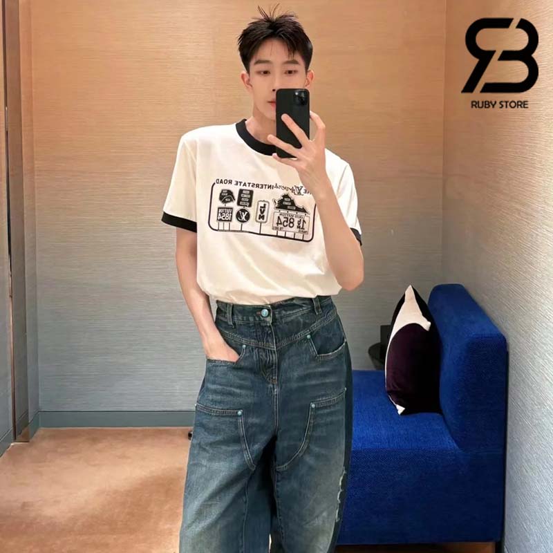 Áo Thun LV Cotton T-Shirt Crystal 1854 Trắng Đen Best Quality