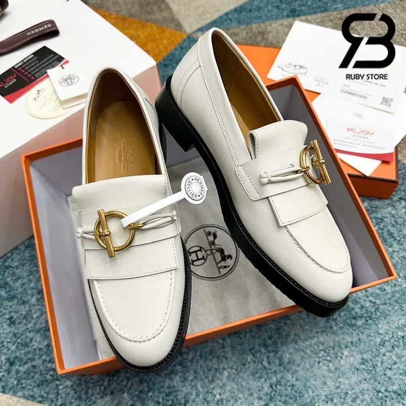 Giày Hermes Impact Loafer Blanc De Paris Calfskin Best Quality