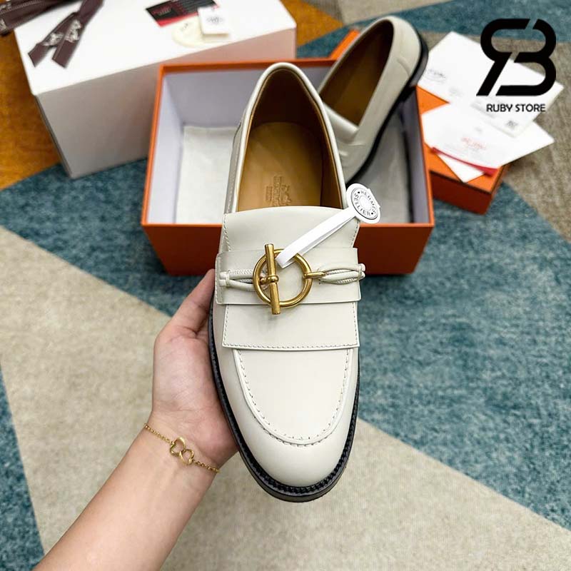 Giày Hermes Impact Loafer Blanc De Paris Calfskin Best Quality