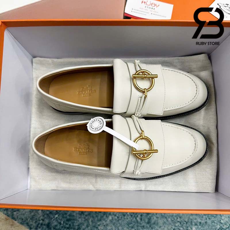 Giày Hermes Impact Loafer Blanc De Paris Calfskin Best Quality