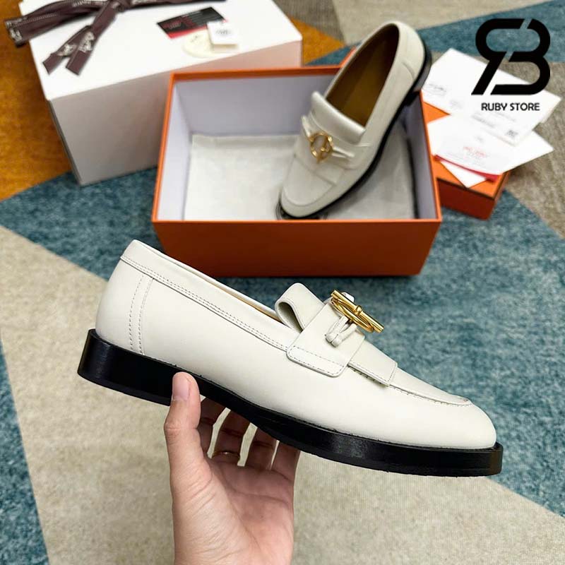 Giày Hermes Impact Loafer Blanc De Paris Calfskin Best Quality