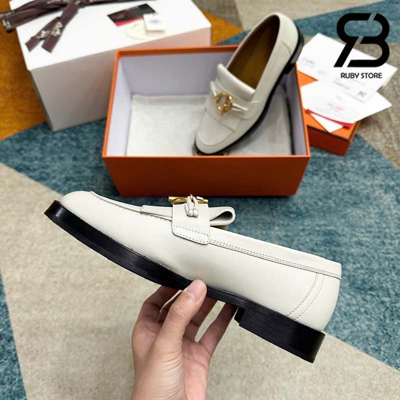 Giày Hermes Impact Loafer Blanc De Paris Calfskin Best Quality