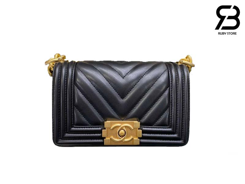 tui-chanel-le-boy-small-black-lambksin-chevron-ghw-sieu-cap-sale Túi Chanel Le Boy Small Màu Đen Da Cừu Chevron GHW 20CM Siêu Cấp Sale