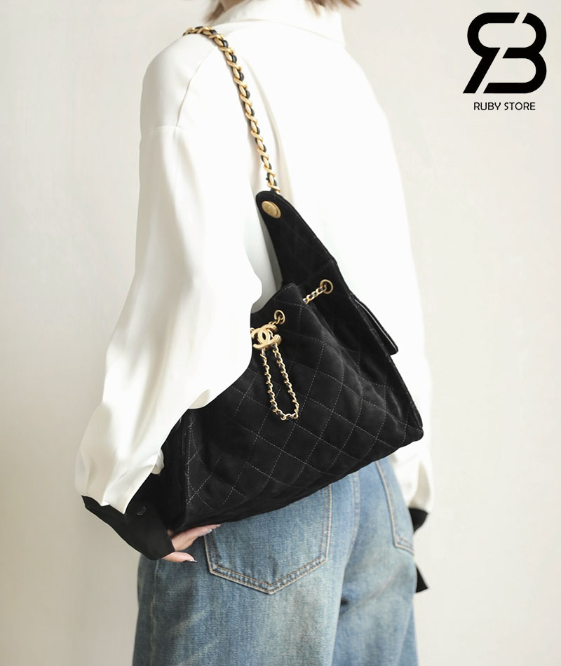 Túi Chanel 25 Small Handbag Màu Đen Da Lộn 30CM Best Pháp