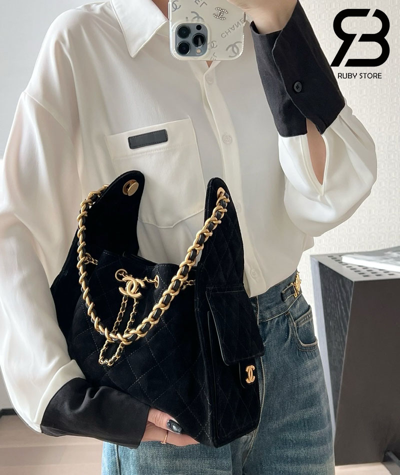 Túi Chanel 25 Small Handbag Màu Đen Da Lộn 30CM Best Pháp