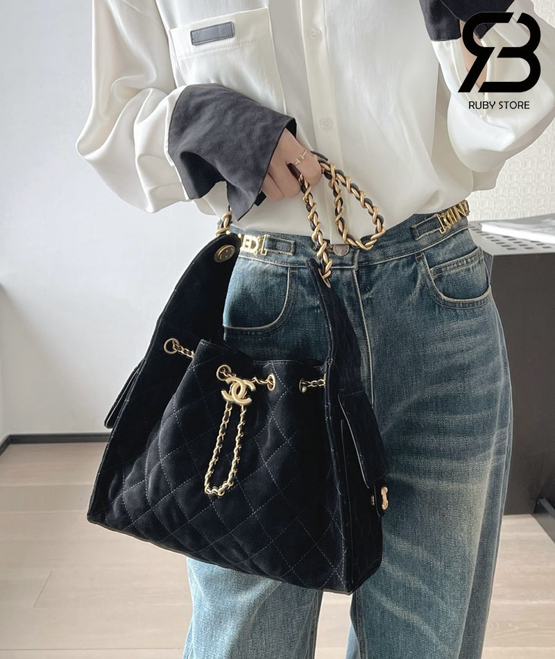 Túi Chanel 25 Small Handbag Màu Đen Da Lộn 30CM Best Pháp