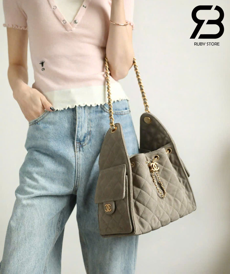 Túi Chanel 25 Small Handbag Màu Xám Da Lộn 30CM Best Pháp