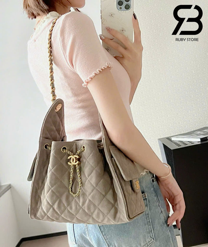 Túi Chanel 25 Small Handbag Màu Xám Da Lộn 30CM Best Pháp