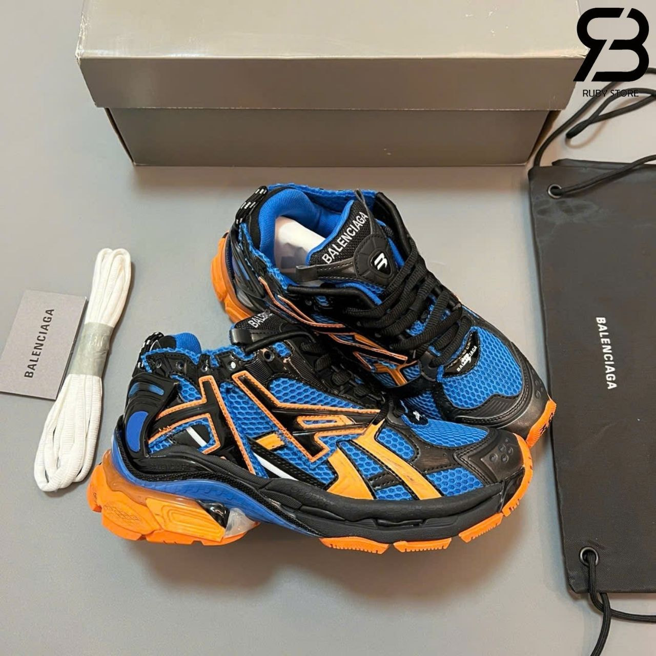 Giày Balenciaga Runner Blue Orange Black Xanh Cam Đen