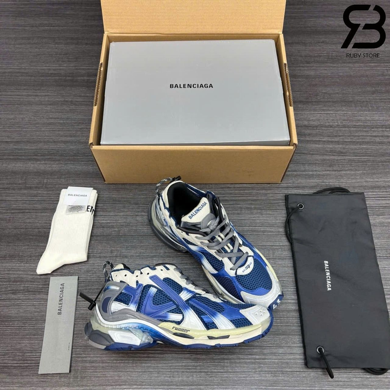 Giày Balenciaga Runner Gradient Beige Navy Blue Be Xanh