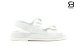 Dép Chanel Dad Sandal Camellia Ribbon White Lambskin Trắng Best Deal