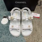 Dép Chanel Dad Sandal Camellia Ribbon White Lambskin Trắng Best Deal