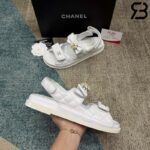 Dép Chanel Dad Sandal Camellia Ribbon White Lambskin Trắng Best Deal