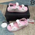 Dép Chanel Dad Sandals Printed CC Velcro Lambskin Pink Hồng Best Quality