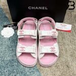 Dép Chanel Dad Sandals Printed CC Velcro Lambskin Pink Hồng Best Quality