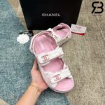 Dép Chanel Dad Sandals Printed CC Velcro Lambskin Pink Hồng Best Quality