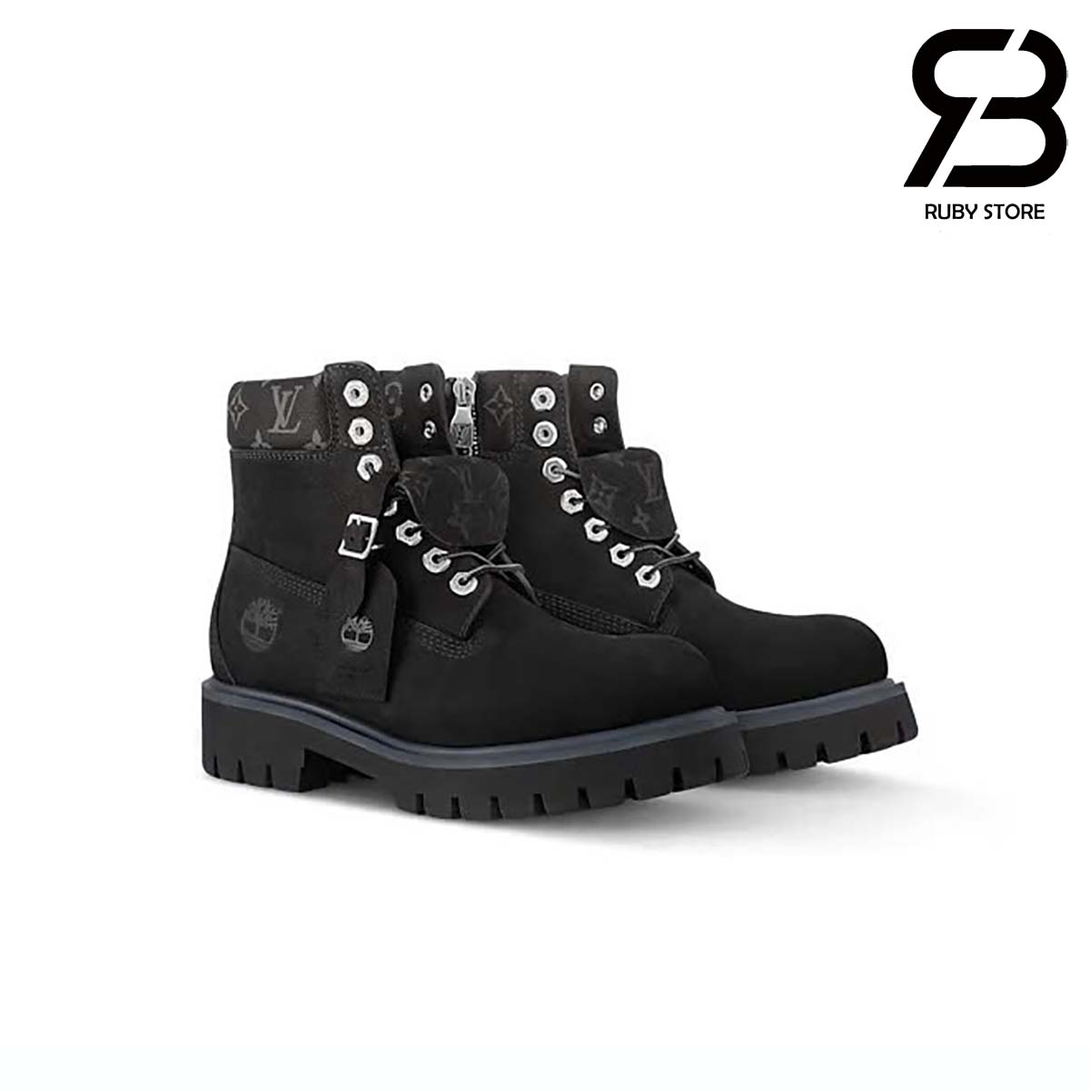 Giày Louis Vuitton x Timberland Ankle Boot Sneaker in Black Màu Đen Best Quality