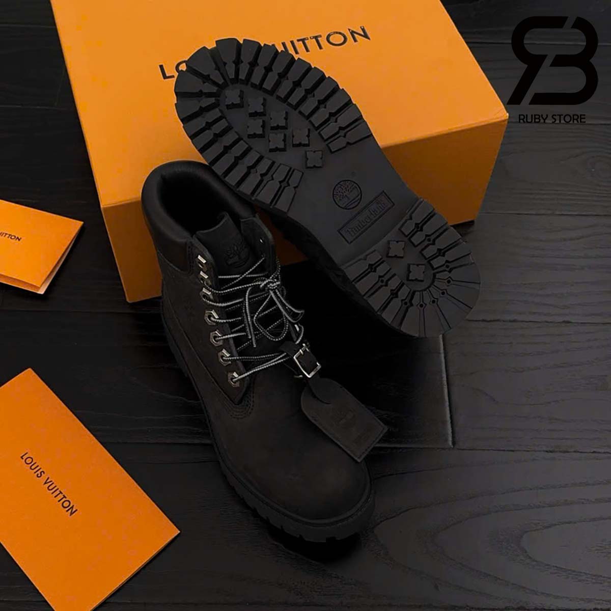 Giày Louis Vuitton x Timberland Ankle Boot Sneaker in Black Màu Đen Best Quality