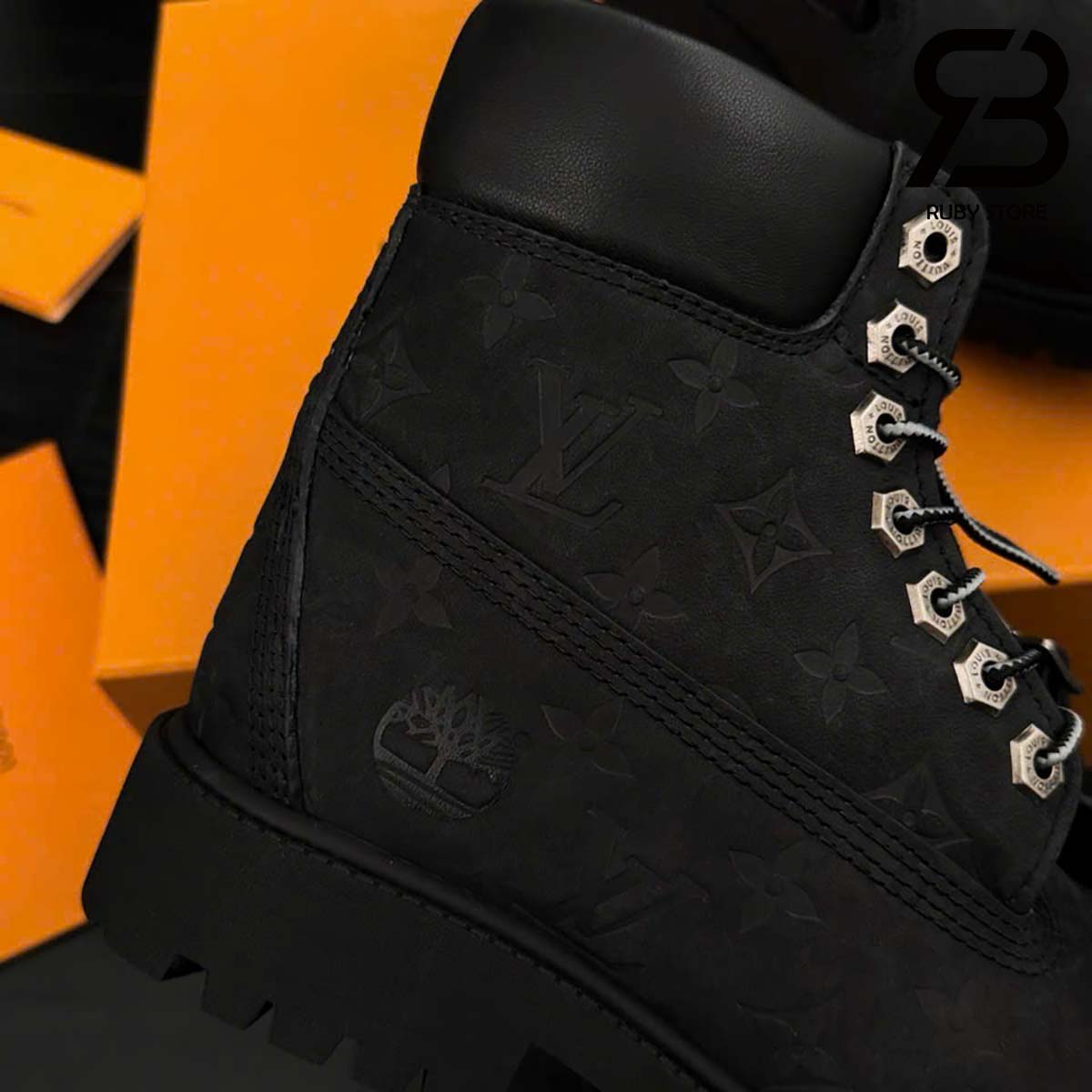 Giày Louis Vuitton x Timberland Ankle Boot Sneaker in Black Màu Đen Best Quality