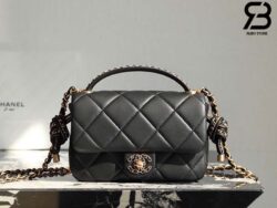 Túi Chanel 25C 19 Logo Mini Flap Bag With Top Handle Màu Đen 18CM Best Quality