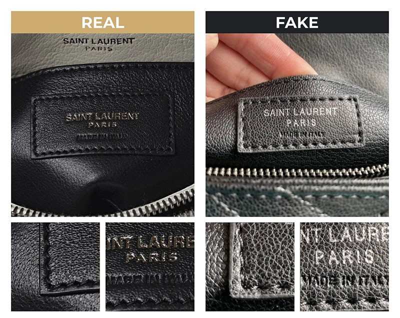 Cách phân biệt túi YSL real và fake qua nhãn dập logo