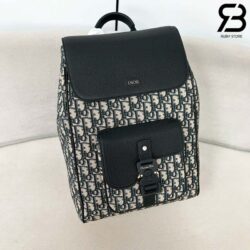 Ba Lô Dior Saddle Backpack With Flap Black Beige Oblique Jacquard 41CM Best Quality