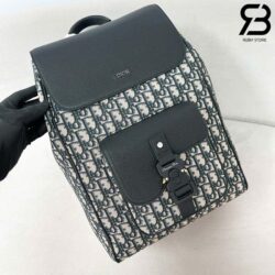 Ba Lô Dior Saddle Backpack With Flap Black Beige Oblique Jacquard 41CM Best Quality
