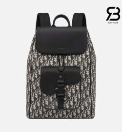 Ba Lô Dior Saddle Backpack With Flap Black Beige Oblique Jacquard 41CM Best Quality