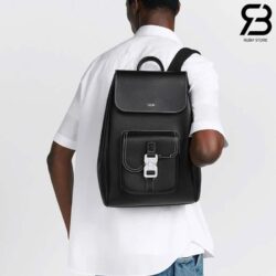 Ba Lô Dior Saddle Backpack With Flap Black Grained Calfskin 41CM Best Quality